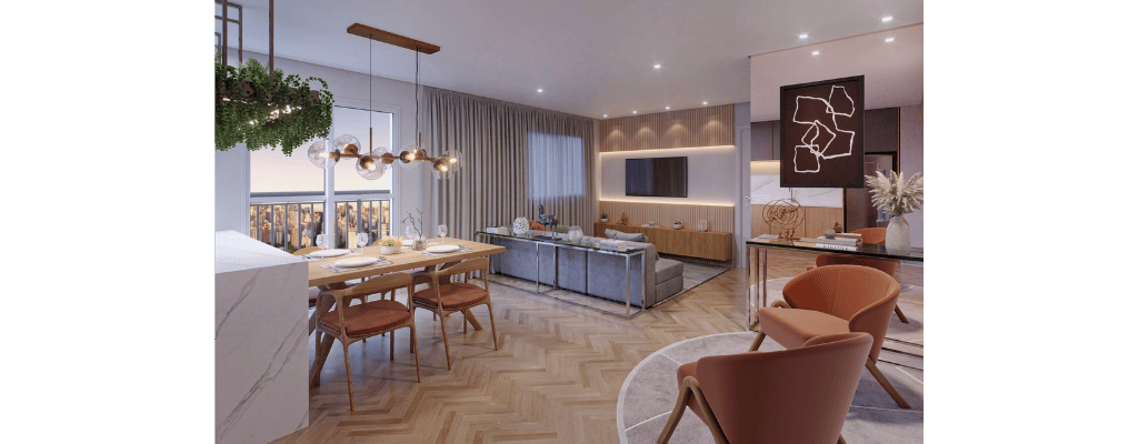 Planta 1 dormitório suíte 57m² a 60m²