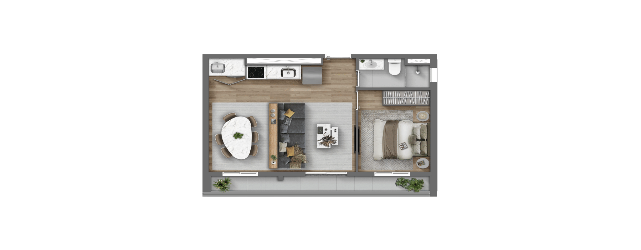 Planta 1 dormitório 45m² HMP