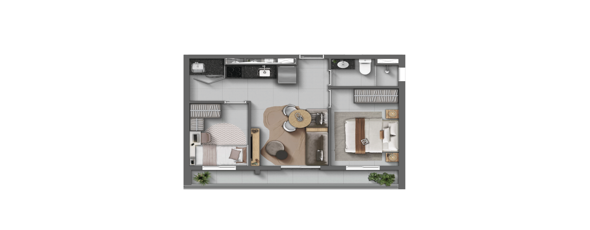 Planta 2 dormitórios 45m² HMP