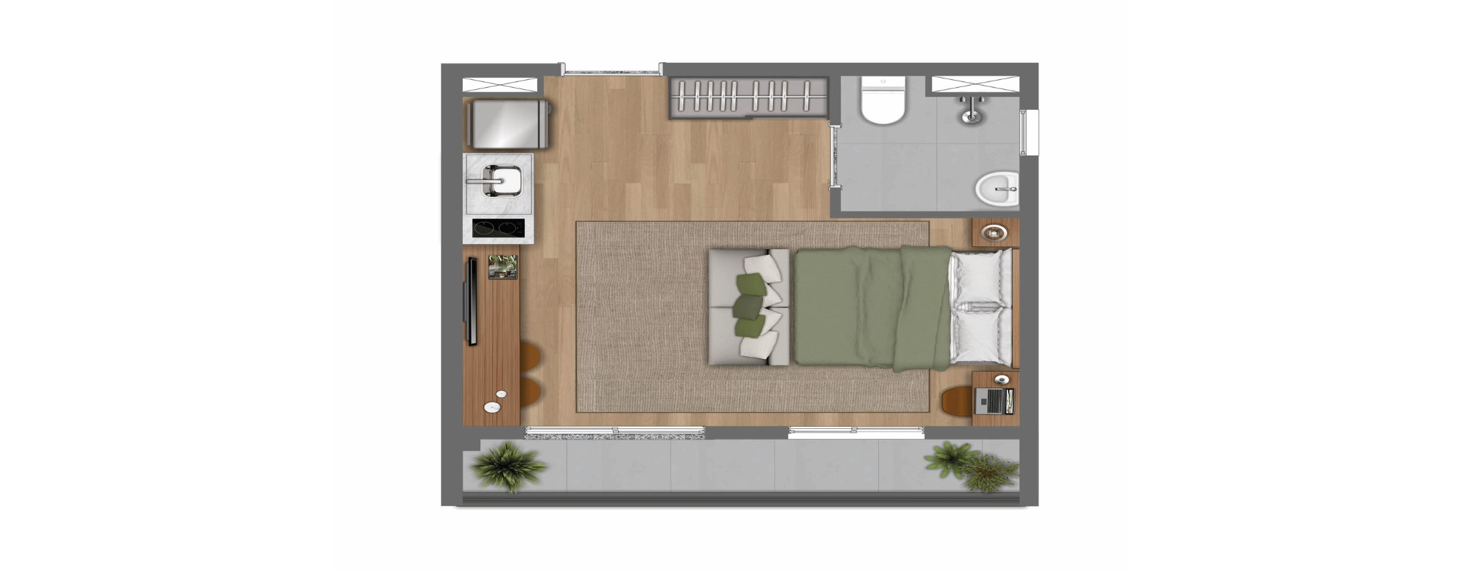 Planta studio 29m² a 30m²